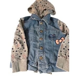 Hello Kitty Sanrio Girls Denim Jacket Hooded Layered Zip Up Blue Gray 3T Kidcore